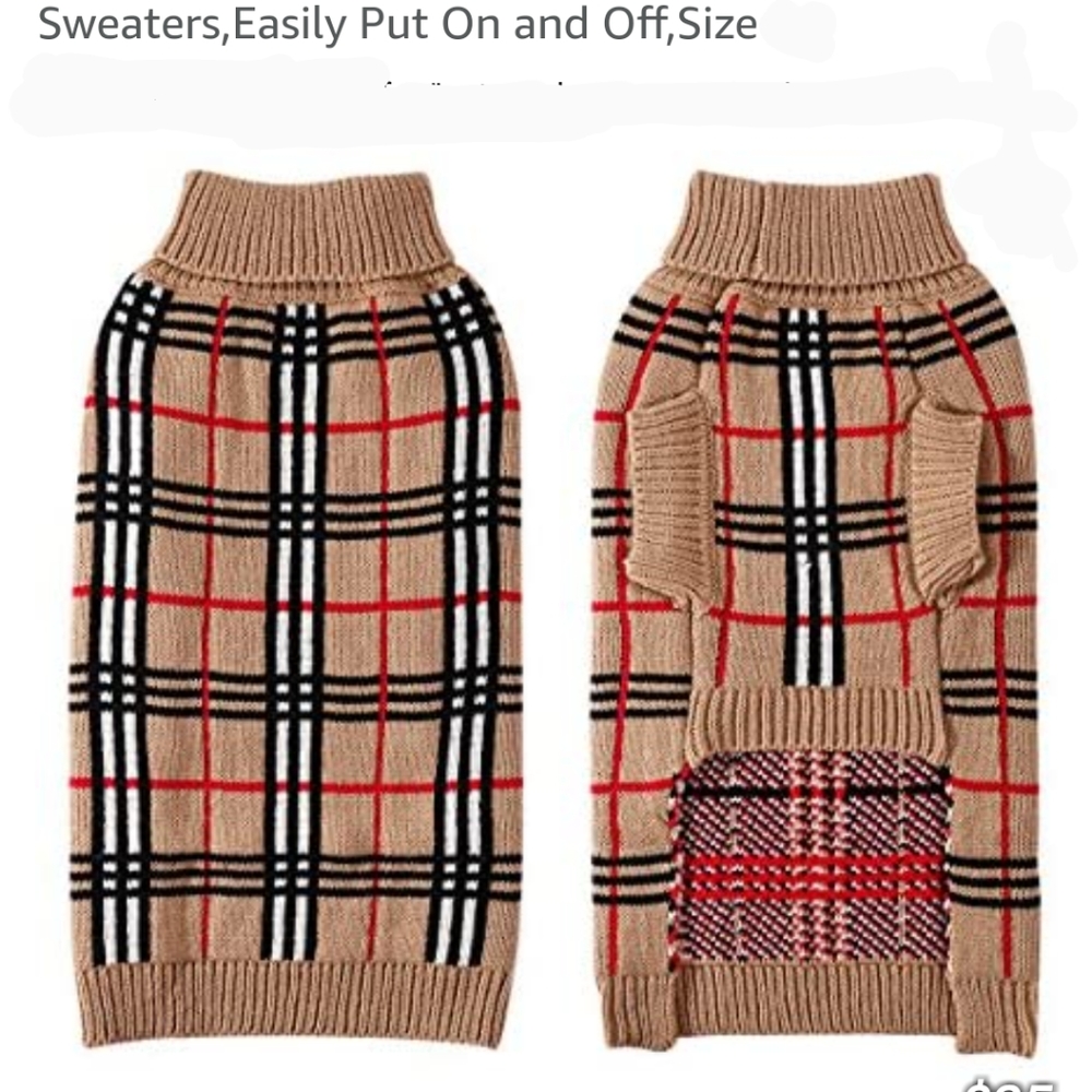 Dog sweater Burberry plaid